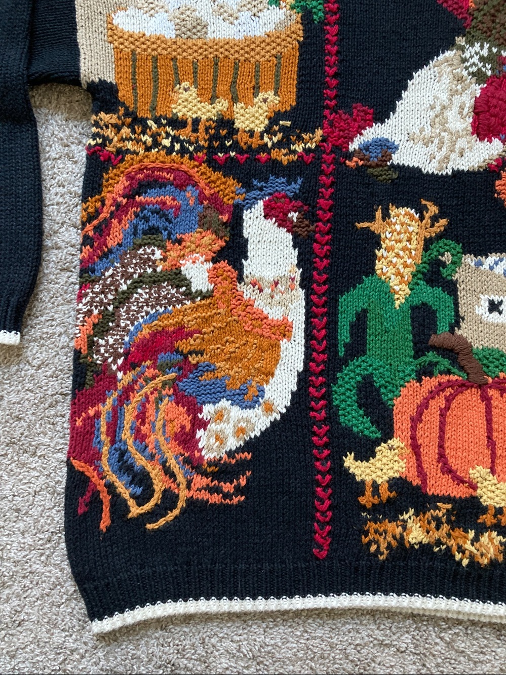 Vintage 90s Farm Animal Pumpkin Chicken Autumn Fall Harvest Sweater Ashley sz S - Picture 5 of 12